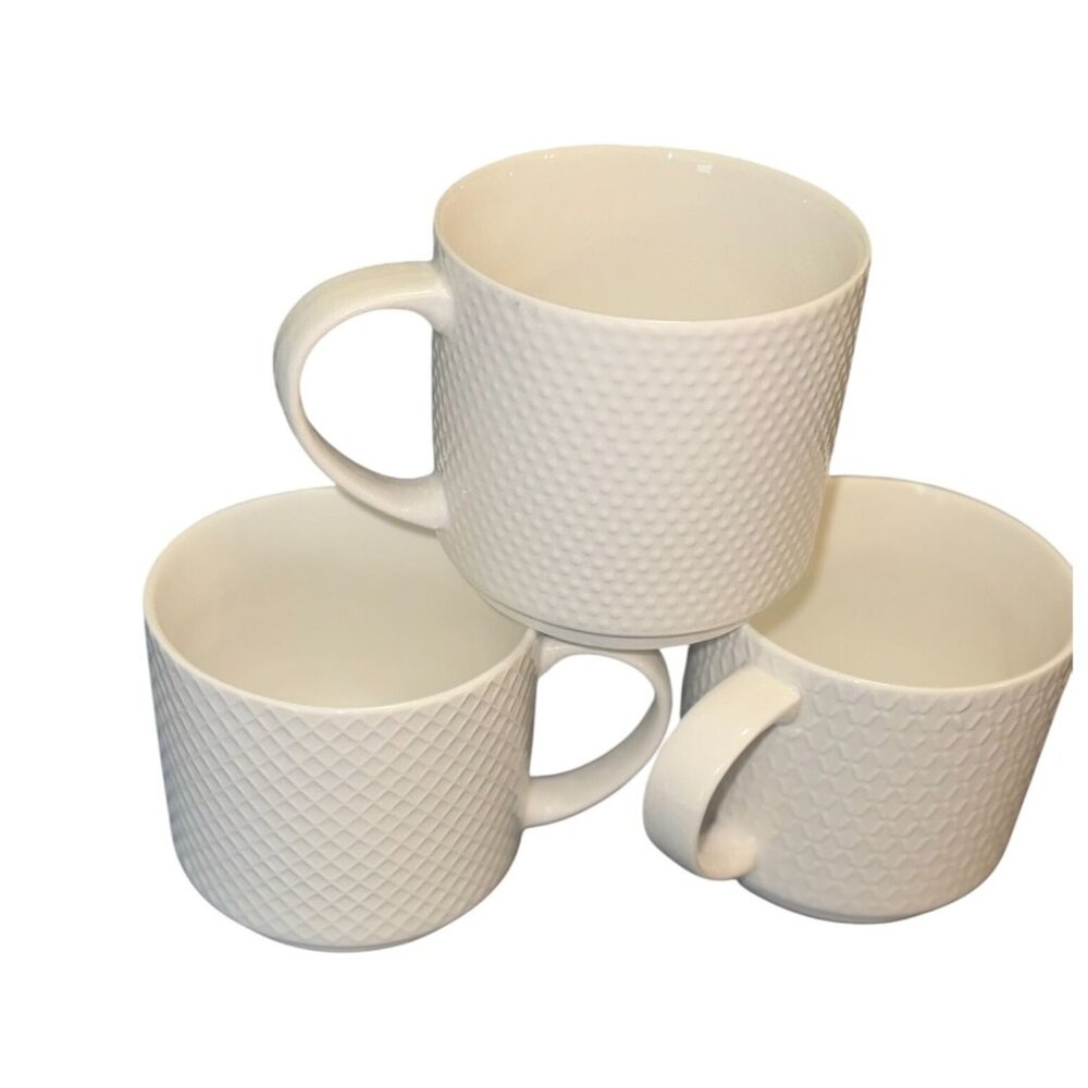 Coco + Lola Textured White Mugs Set Of 3 Dishwasher & Microwave Safe
